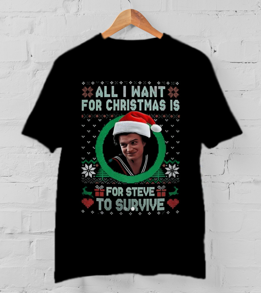 All I Want For Christmas Is For Steve Harrington To Survive Santa Hat T-Shirt