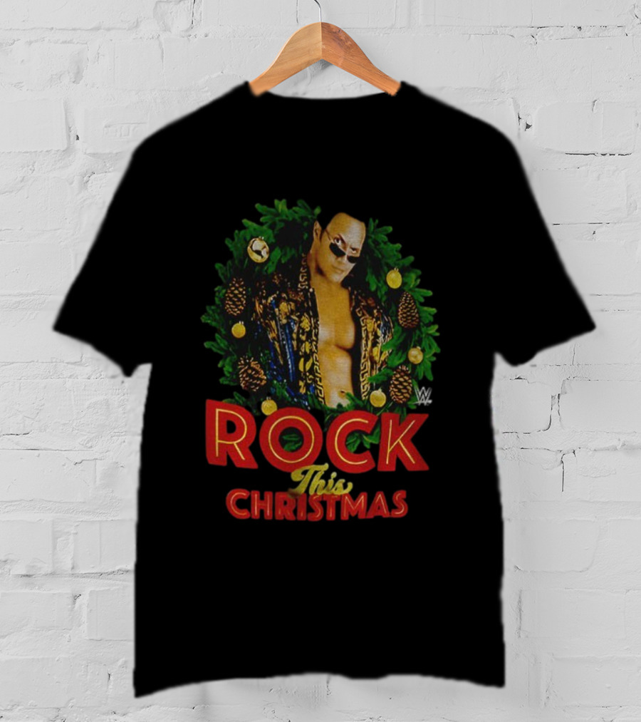 WWE The Rock Rock This Christmas Wreath Holiday T-Shirt