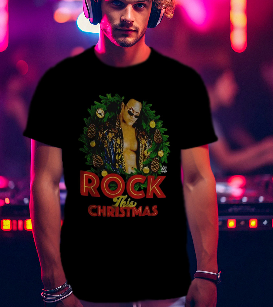 WWE The Rock Rock This Christmas Wreath Holiday T-Shirt