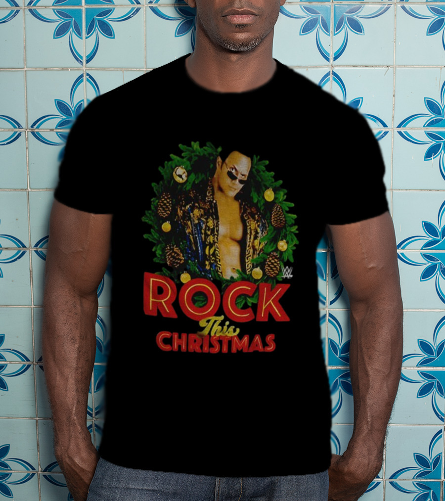 WWE The Rock Rock This Christmas Wreath Holiday T-Shirt