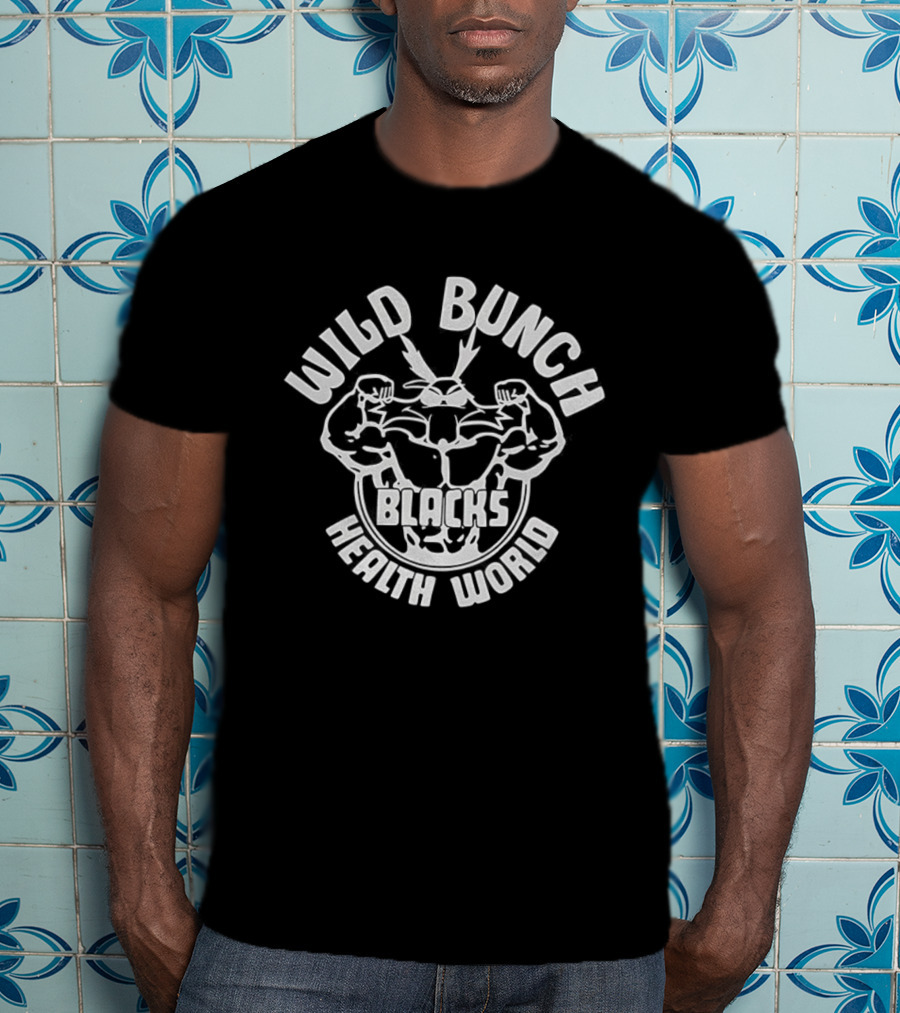 Wild Bunch Blacks Health World Fitness Logo T-Shirt