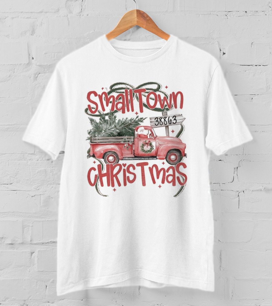 Small Town Christmas Tree Truck Holiday 2025 T-Shirt