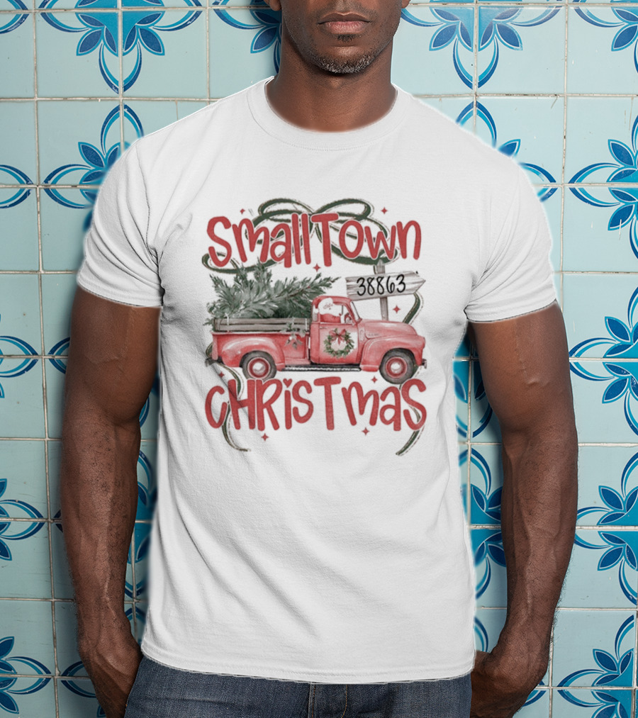Small Town Christmas Tree Truck Holiday 2025 T-Shirt