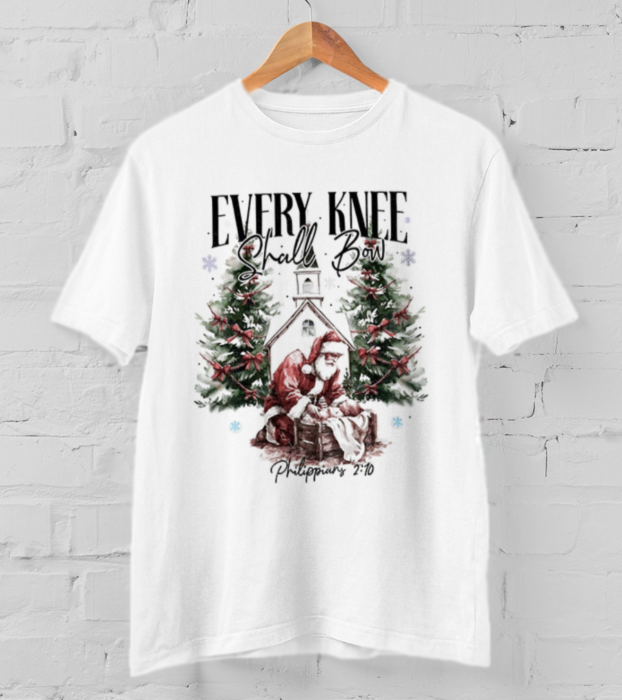 Every Knee Shall Bow Philippians 2:10 Santa Claus Christmas Trees T-Shirt