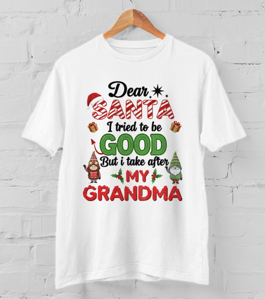 Dear Santa I Tried To Be Good But I Take After My Grandma Gnome Couple Christmas T-Shirt