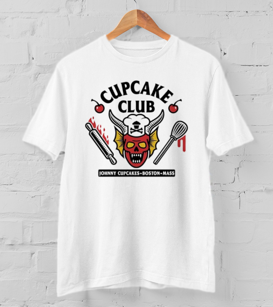 Johnny Cupcake Club Boston Mass Skull With Rolling Pin And Whisk T-Shirt