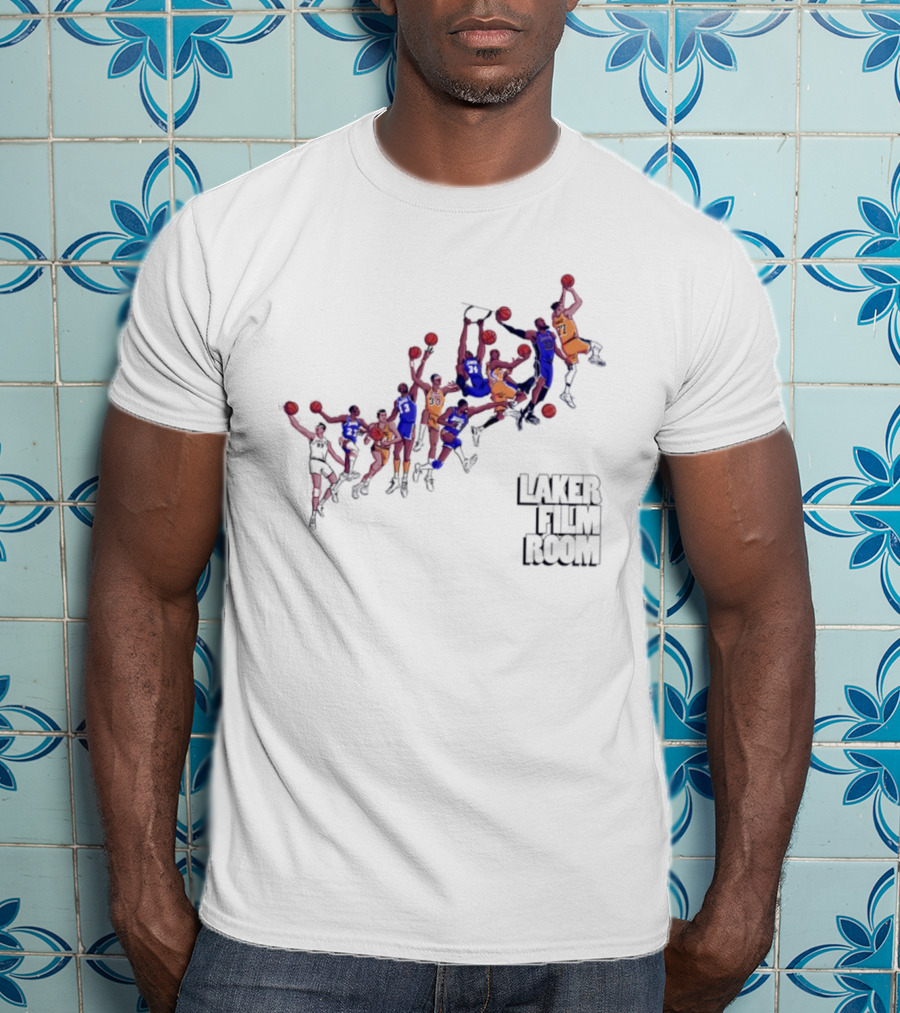 Laker Film Room Los Angeles Lakers Players Dunking Action Sequence T-Shirt