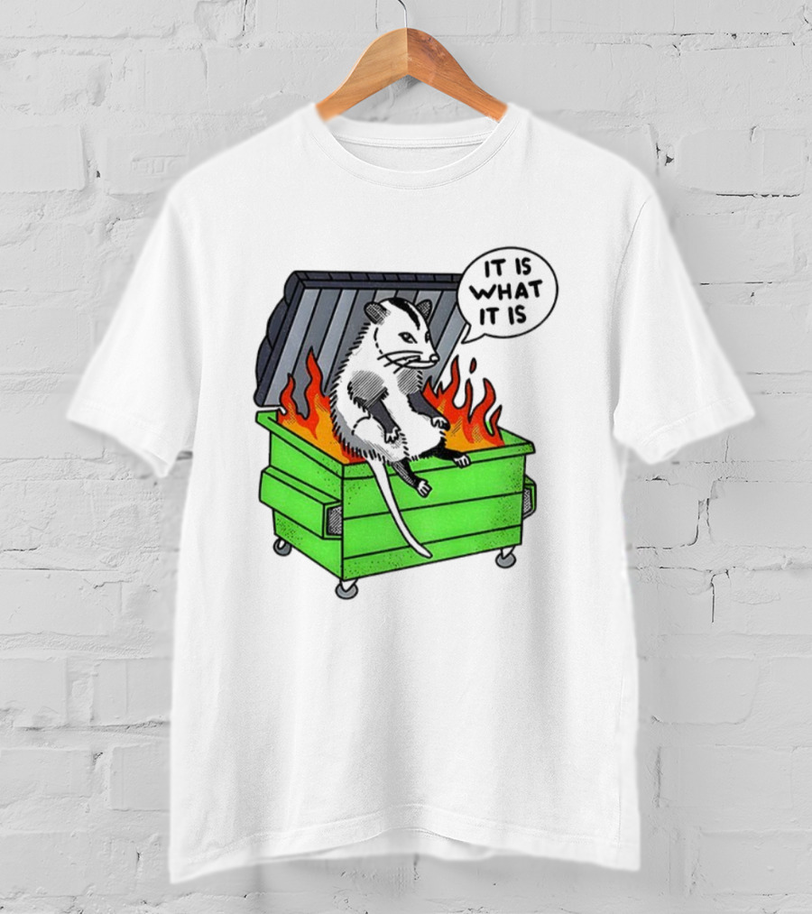 Possum Sitting In A Dumpster On Fire Saying It Is What It Is T-Shirt