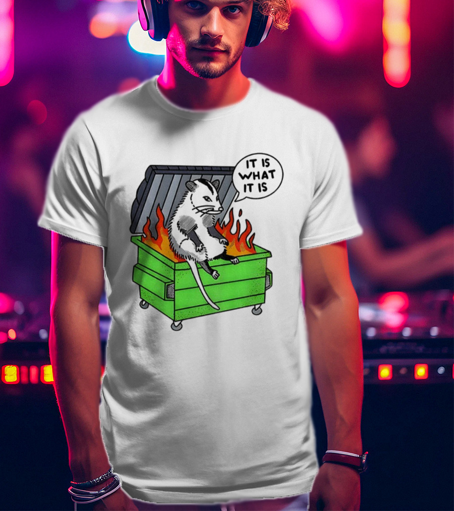 Possum Sitting In A Dumpster On Fire Saying It Is What It Is T-Shirt