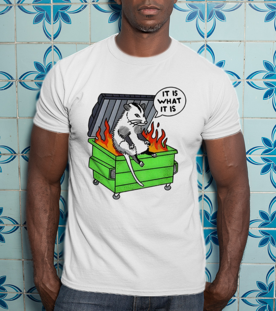 Possum Sitting In A Dumpster On Fire Saying It Is What It Is T-Shirt