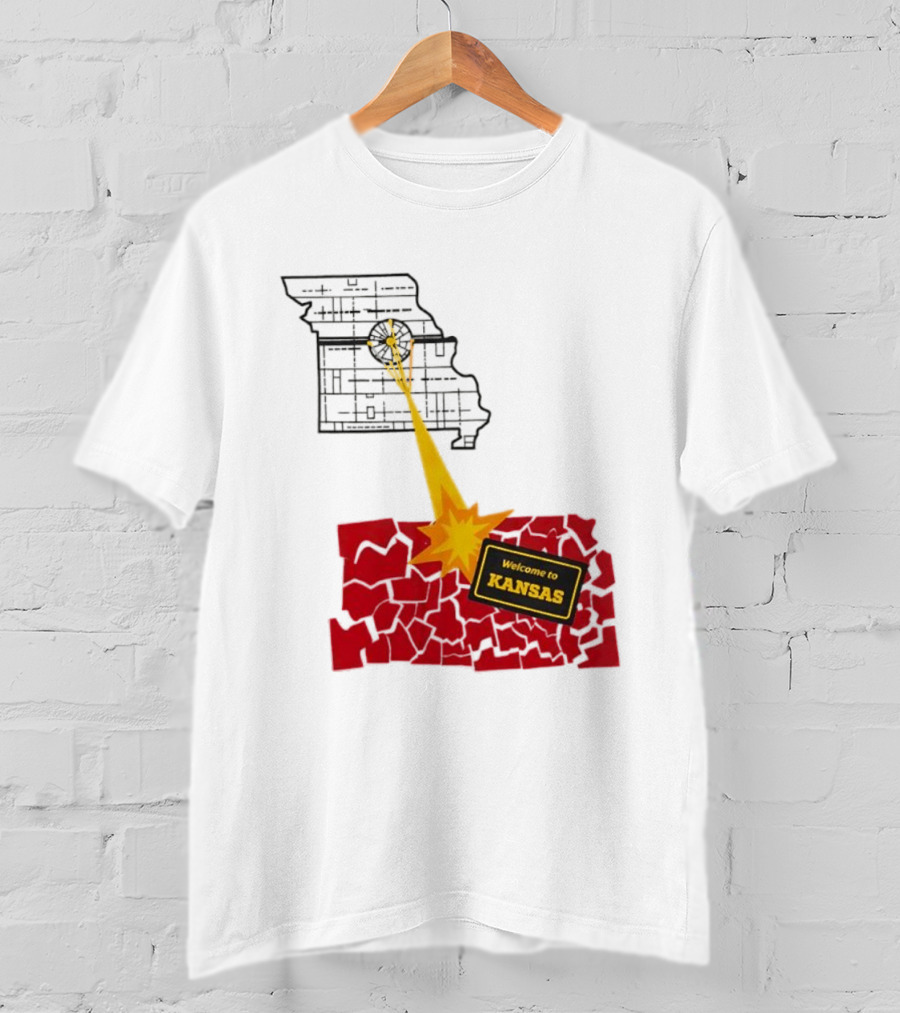 Missouri Map Blast Welcome To Kansas Sign Explosion T-Shirt