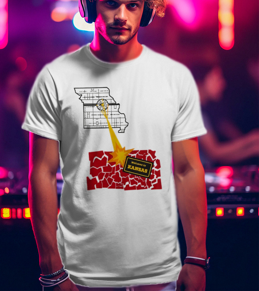 Missouri Map Blast Welcome To Kansas Sign Explosion T-Shirt