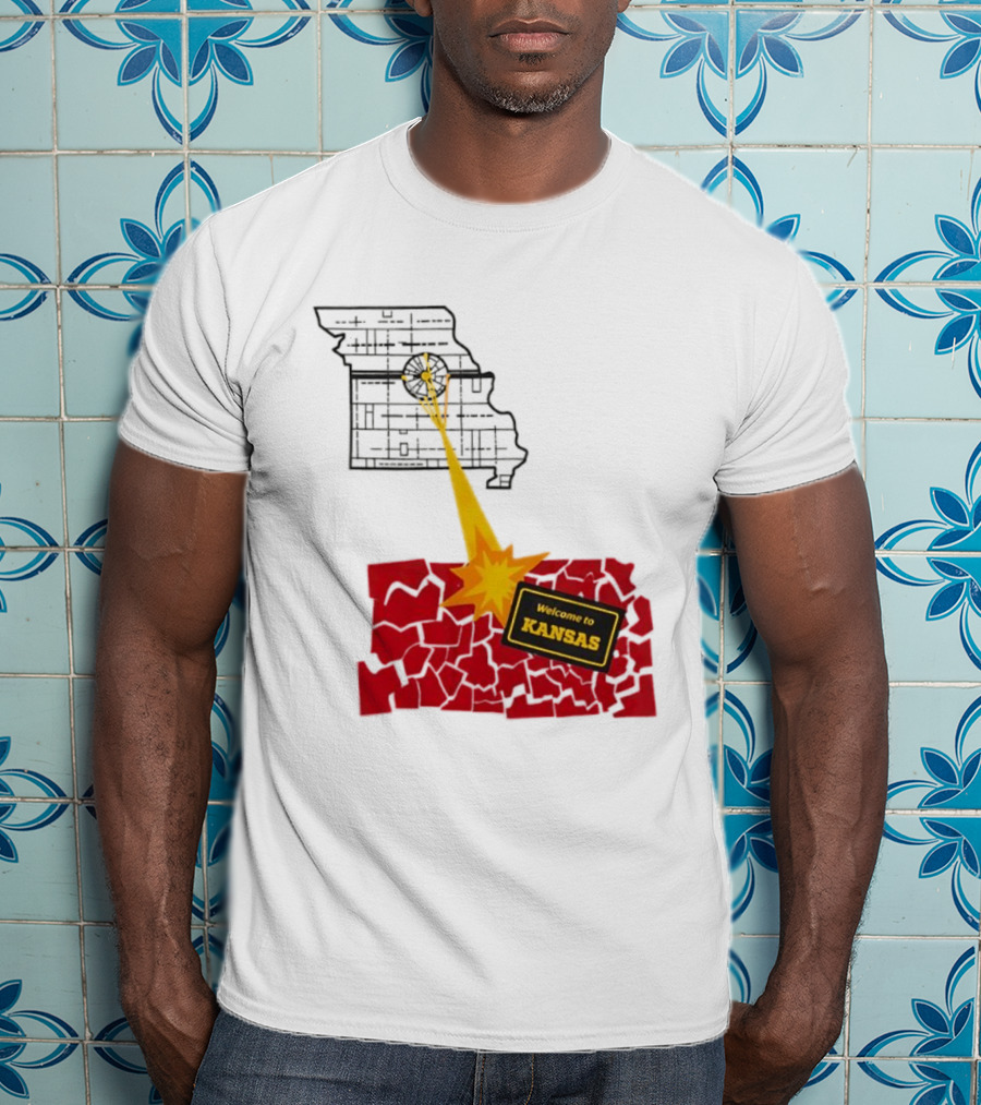 Missouri Map Blast Welcome To Kansas Sign Explosion T-Shirt