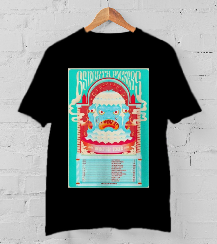 65 North Pickers 2025 2026 Winter Tour Vibrant Monster Face Artwork And Dates T-Shirt