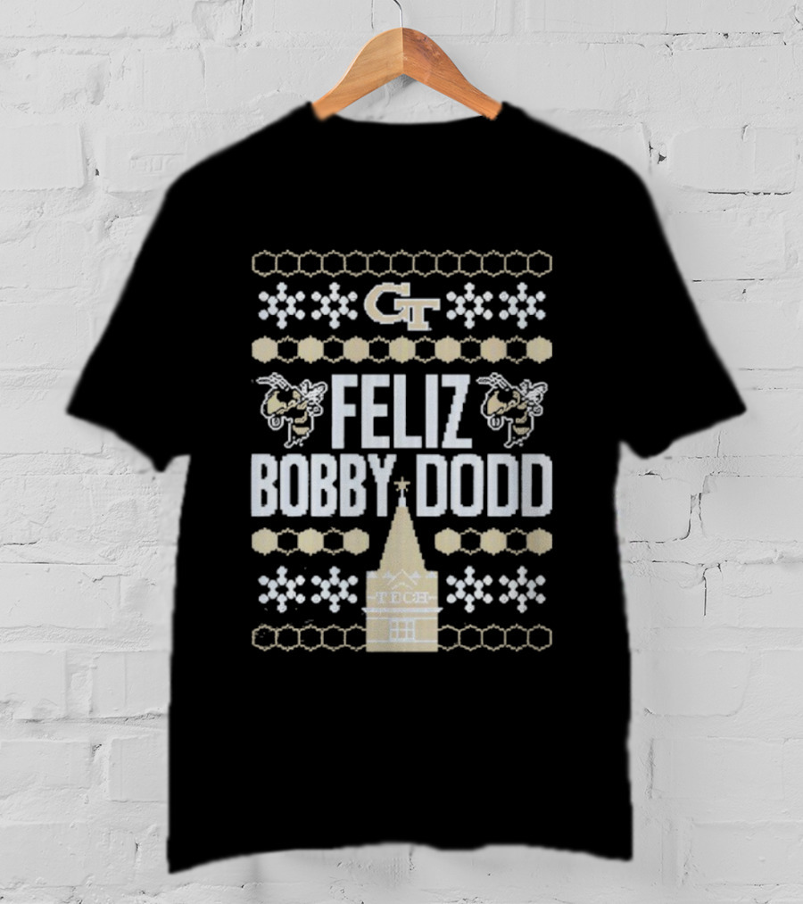 Georgia Tech GT Feliz Bobby Dodd Christmas Ornament Tech Snowflakes T-Shirt