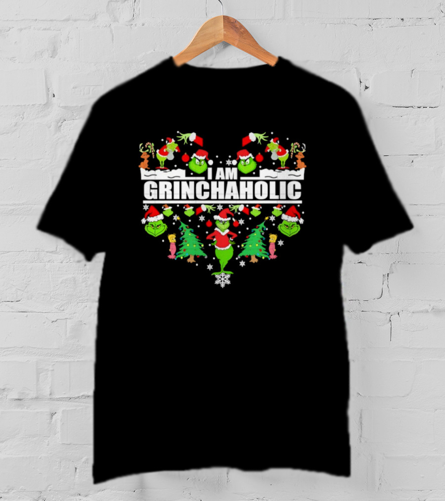 I Am Grinchaholic Christmas Grinch Ornament Festive Santa Hat Trees T-Shirt