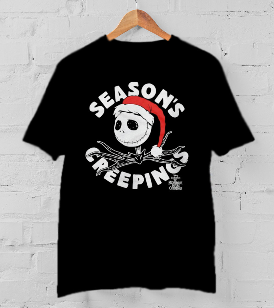 Season's Creepings Jack Skellington Santa Hat Christmas T-Shirt