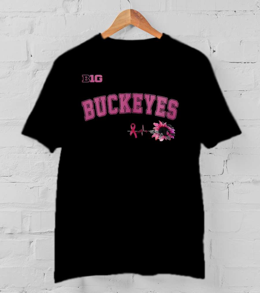 B1G Pink Buckeyes Breast Cancer Awareness Ribbon Flower T-Shirt