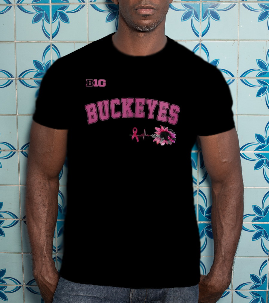 B1G Pink Buckeyes Breast Cancer Awareness Ribbon Flower T-Shirt