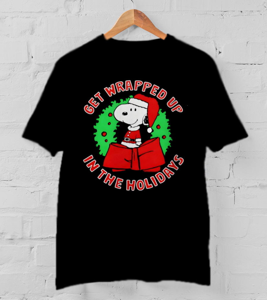 Peanuts Snoopy Get Wrapped Up In The Holidays Santa Christmas T-Shirt