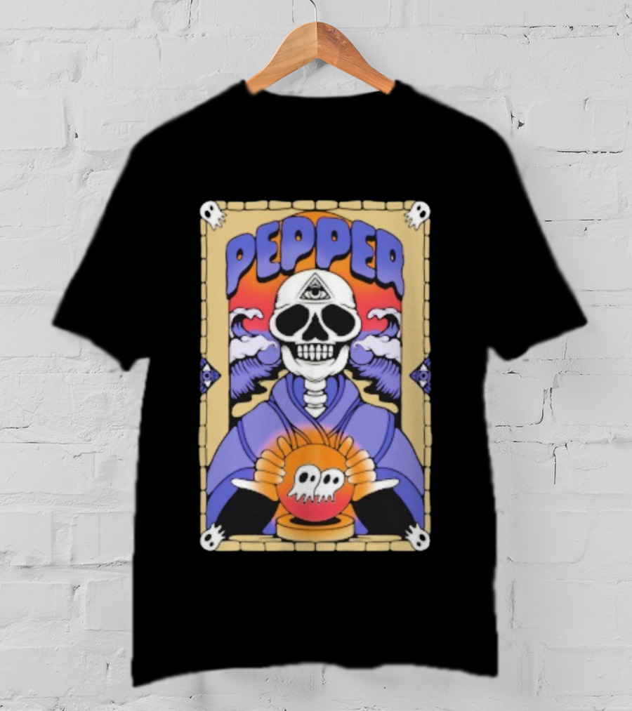 Pepper Skull Fortune Teller Crystal Ball And All-Seeing Eye T-Shirt