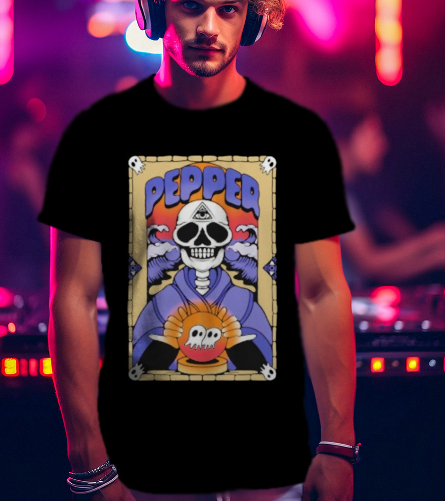 Pepper Skull Fortune Teller Crystal Ball And All-Seeing Eye T-Shirt