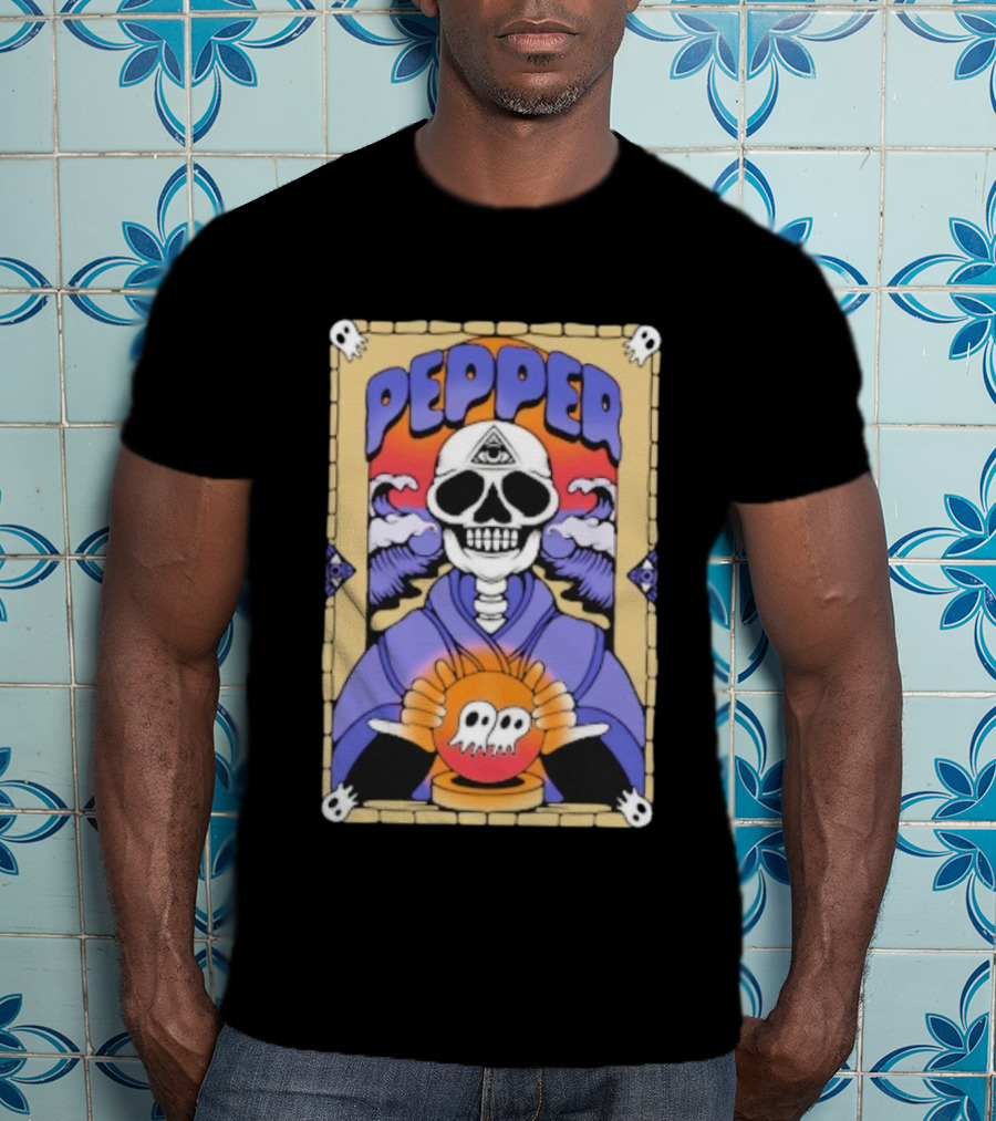 Pepper Skull Fortune Teller Crystal Ball And All-Seeing Eye T-Shirt