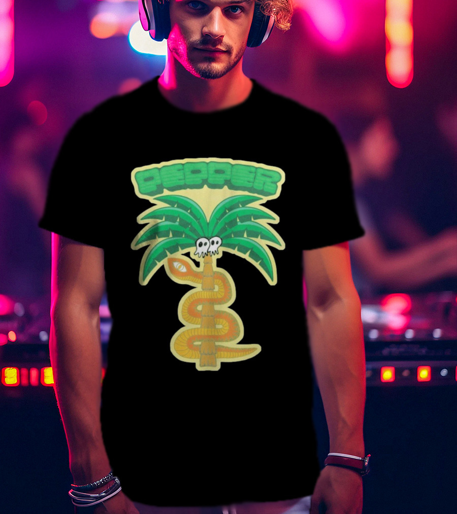 Pepper Skull Eyed Snake Wrapped Palm Tree T-Shirt
