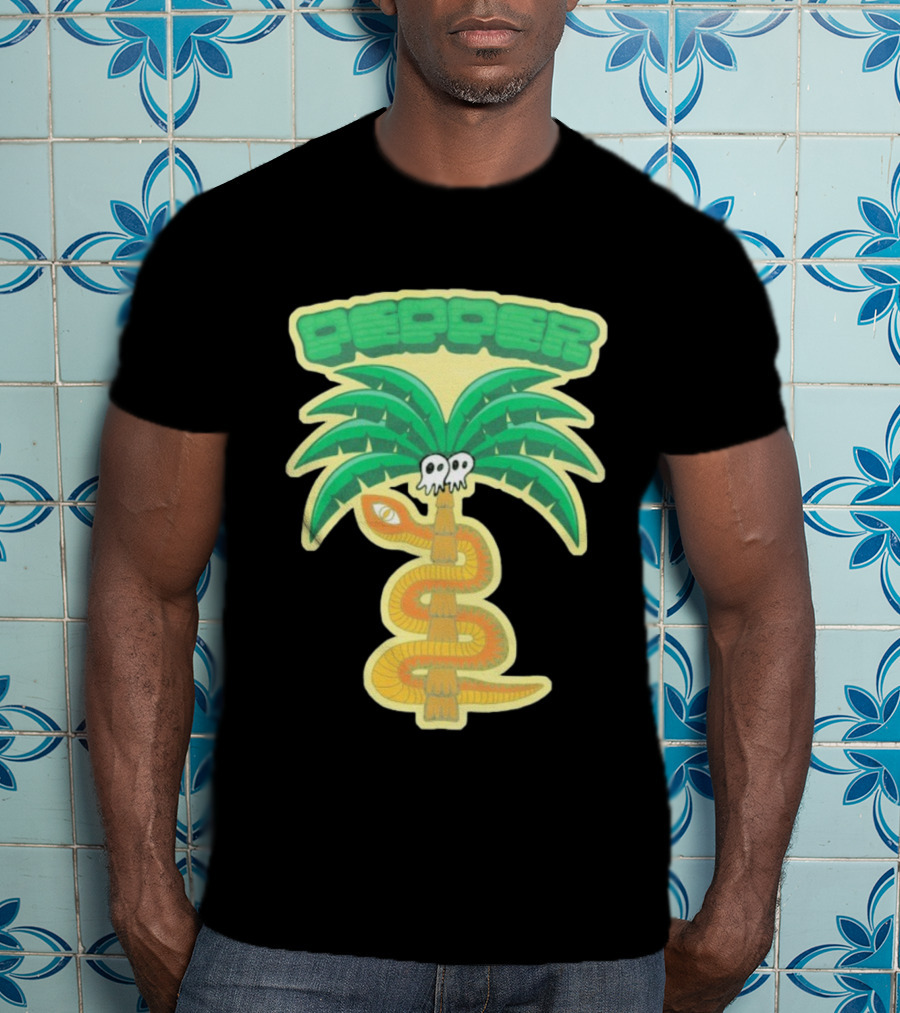 Pepper Skull Eyed Snake Wrapped Palm Tree T-Shirt