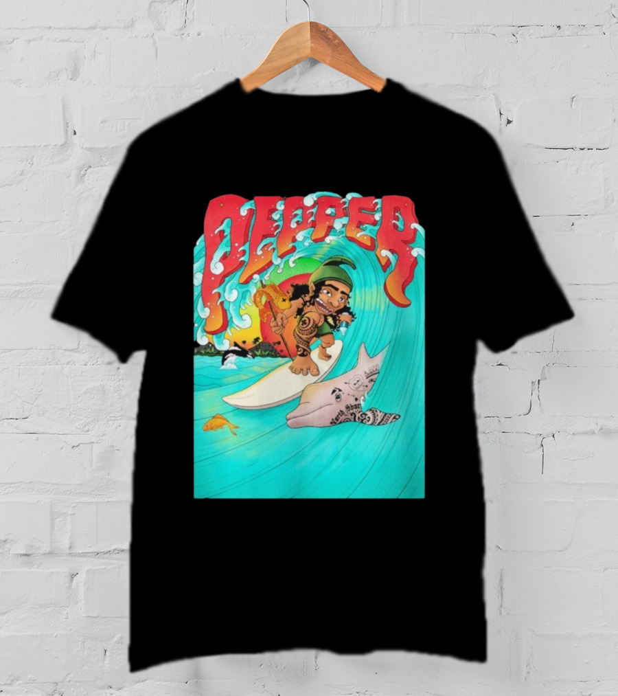 Pepper Surfer Riding Waves With Tattooed Dolphin T-Shirt