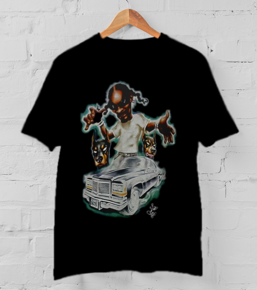 Snoop Dogg Caricature Posing With Car And Dogs T-Shirt