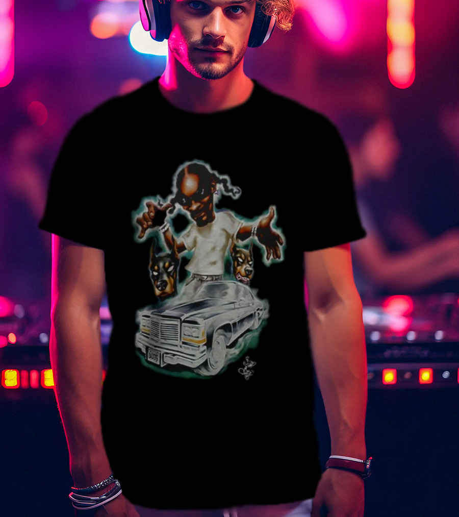 Snoop Dogg Caricature Posing With Car And Dogs T-Shirt