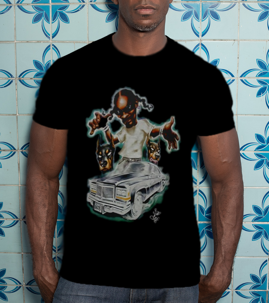 Snoop Dogg Caricature Posing With Car And Dogs T-Shirt