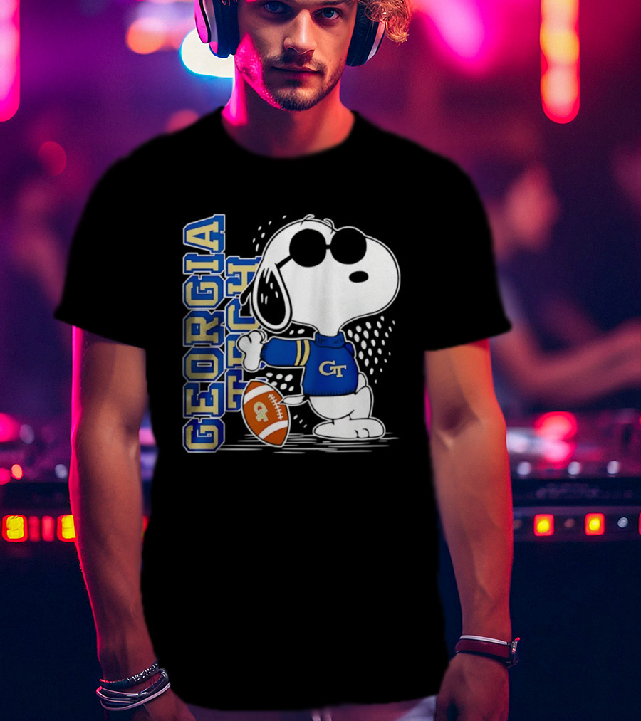 Snoopy Joe Cool With Georgia Tech GT Yellow Jackets Football T-Shirt