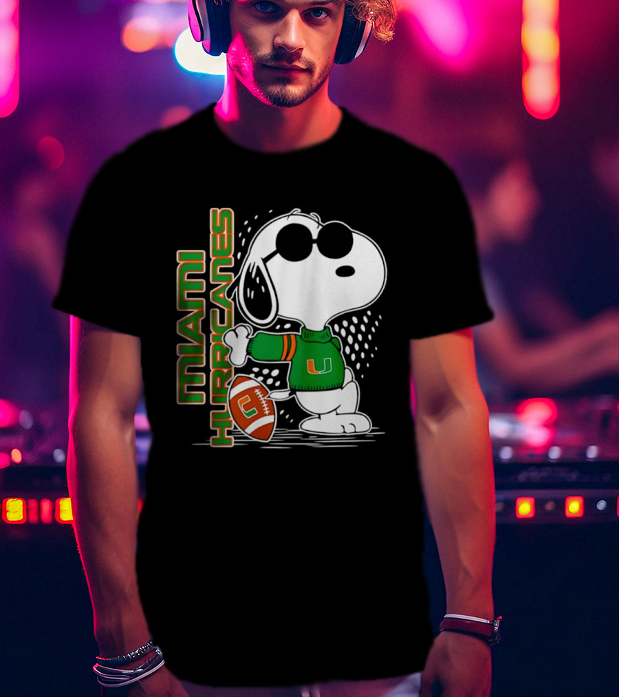Snoopy Joe Cool Miami Hurricanes Football Style Spirit T-Shirt