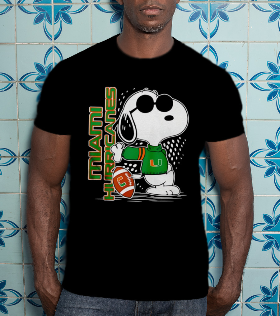Snoopy Joe Cool Miami Hurricanes Football Style Spirit T-Shirt