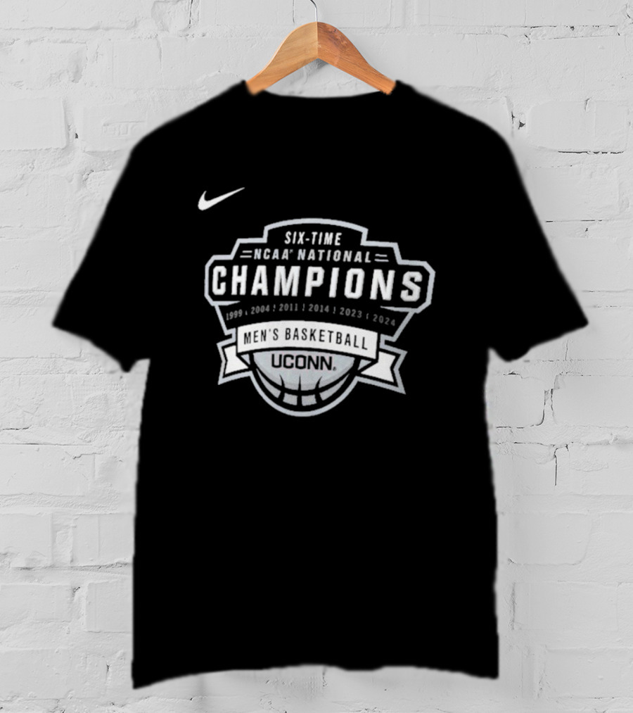 UConn Huskies Six-Time NCAA National Champions 1999 2004 2011 2014 2023 Nike Basketball T-Shirt