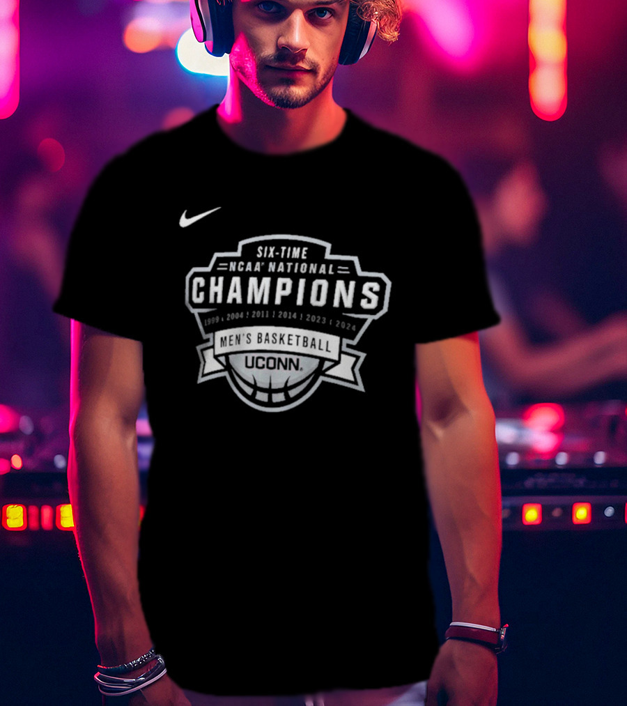 UConn Huskies Six-Time NCAA National Champions 1999 2004 2011 2014 2023 Nike Basketball T-Shirt