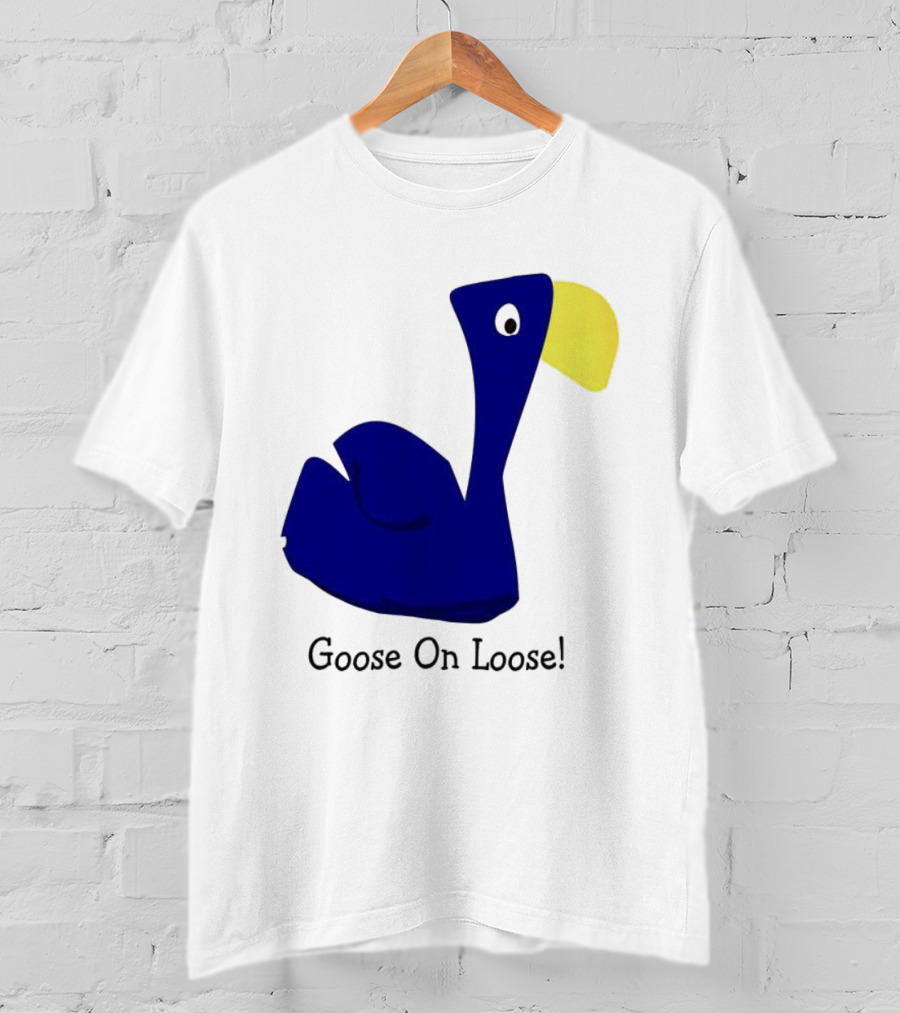 Goose On Loose Funny Blue Yellow Bird T-Shirt