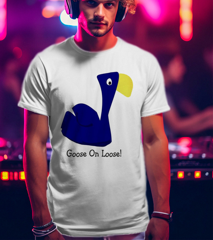 Goose On Loose Funny Blue Yellow Bird T-Shirt