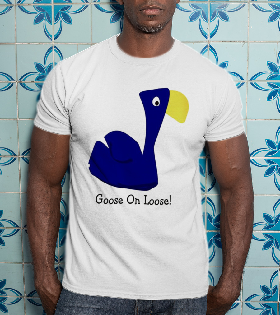 Goose On Loose Funny Blue Yellow Bird T-Shirt