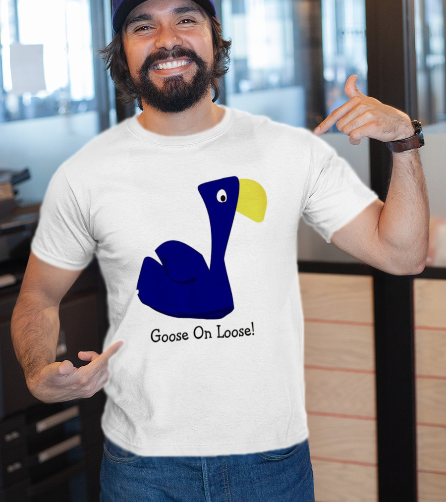Goose On Loose Funny Blue Yellow Bird T-Shirt