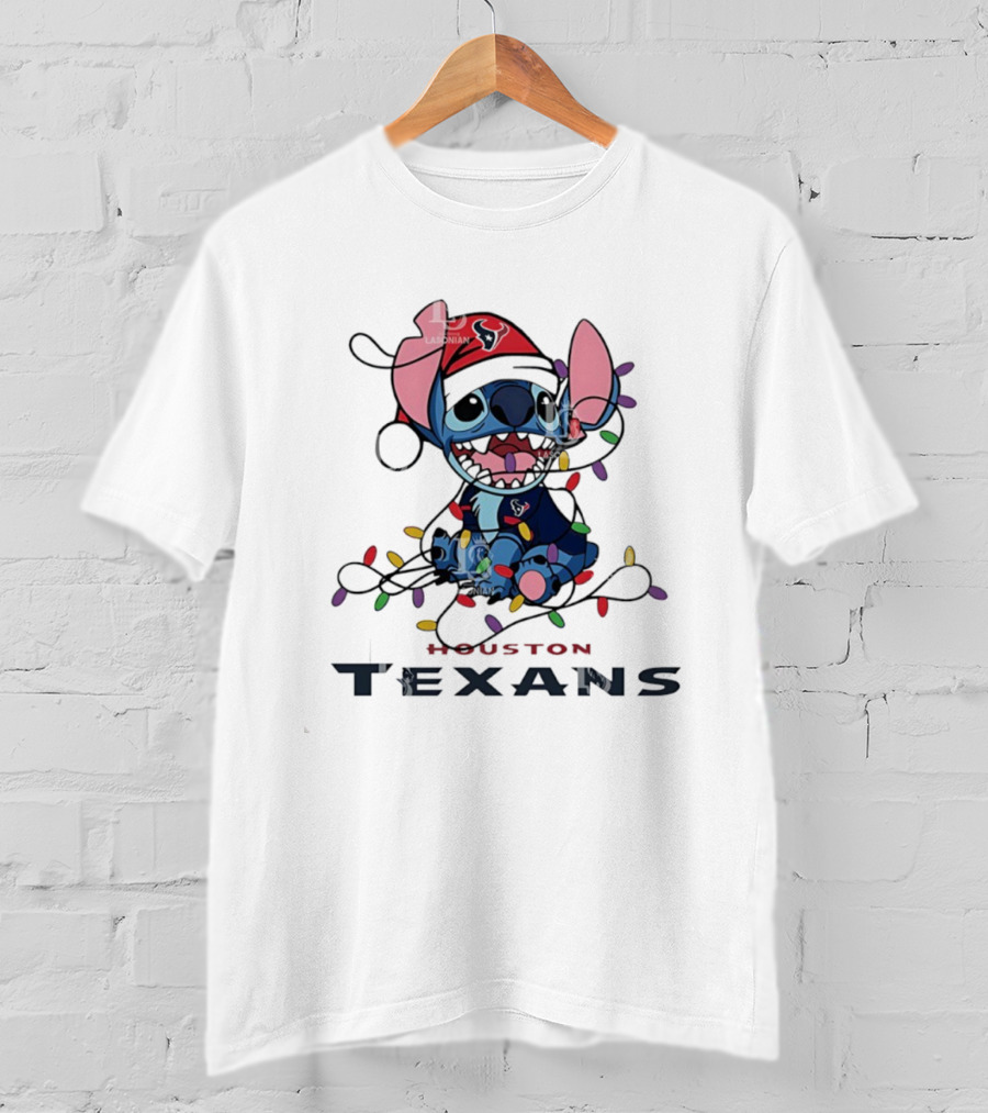 Houston Texans Stitch Christmas Lights Ornament Anime Fan Art T-Shirt