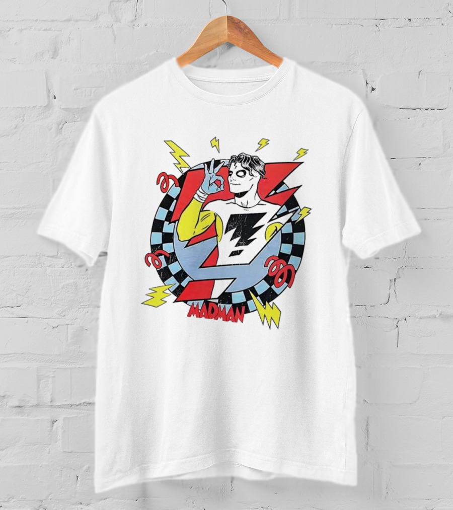 Madman Mike Allred Comic Checkerboard Lightning Bolt Character T-Shirt