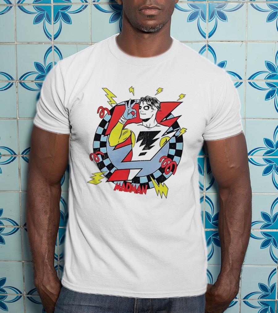 Madman Mike Allred Comic Checkerboard Lightning Bolt Character T-Shirt