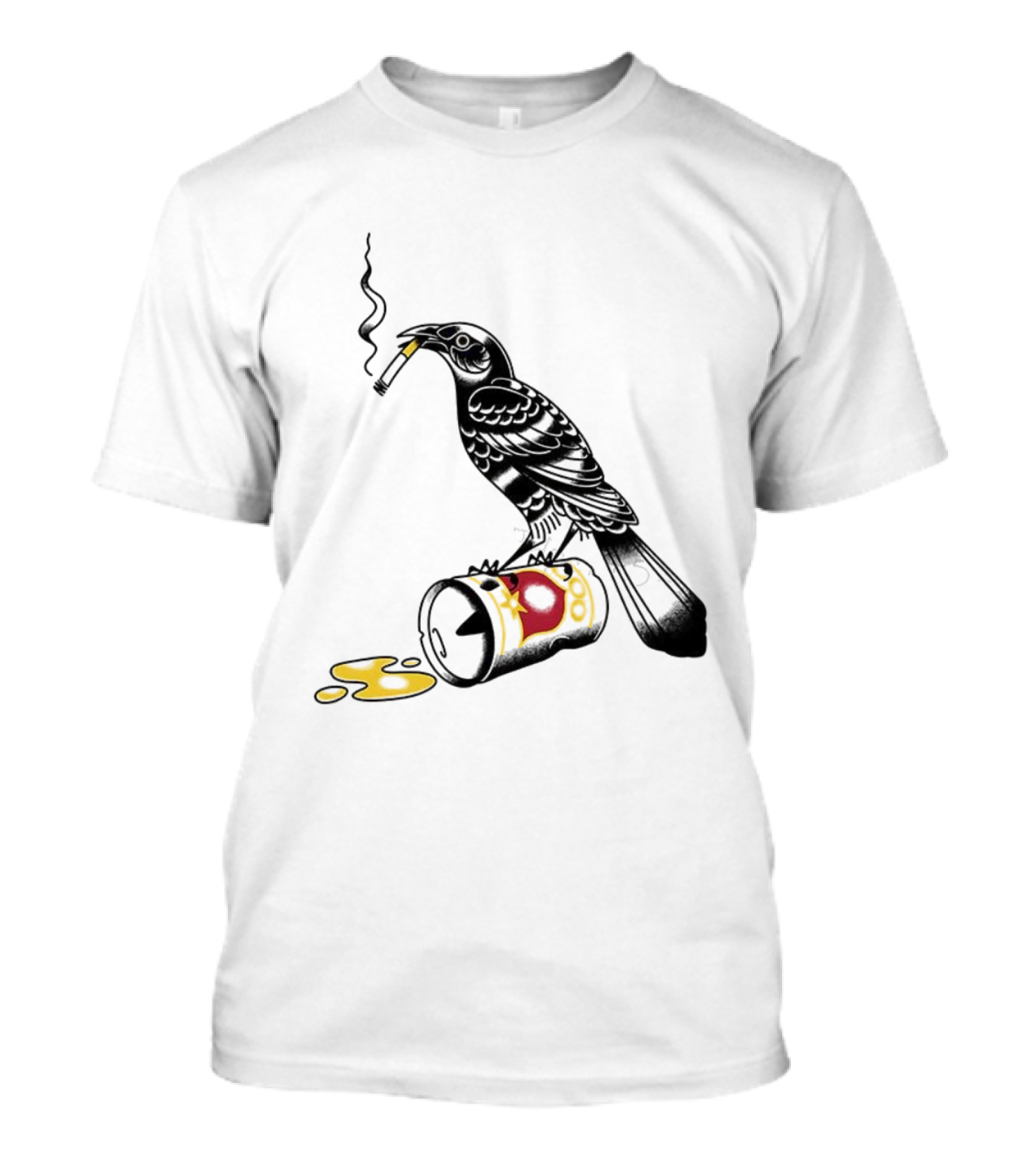 Trashy Grackle Smoking Bird With Spill Can T-Shirt