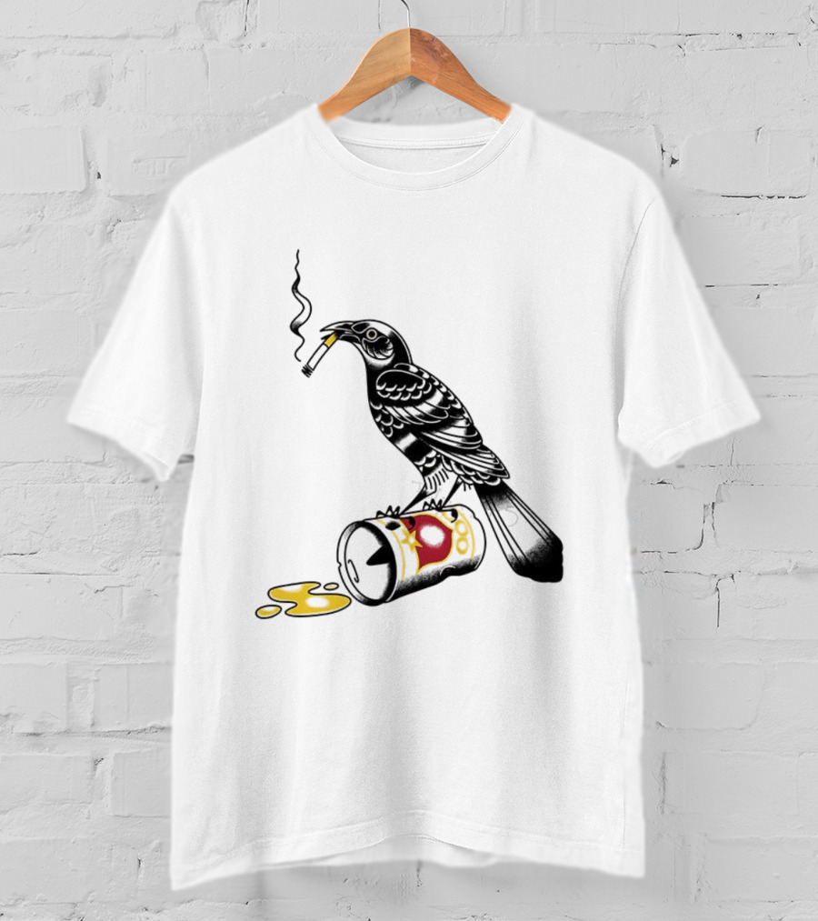 Trashy Grackle Smoking Bird With Spill Can T-Shirt