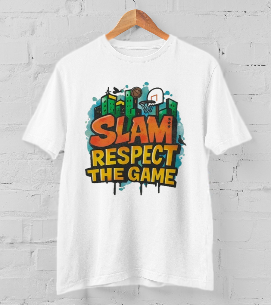 Slam Respect The Game Basketball Skyline Urban Style T-Shirt