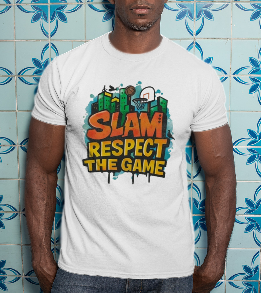 Slam Respect The Game Basketball Skyline Urban Style T-Shirt