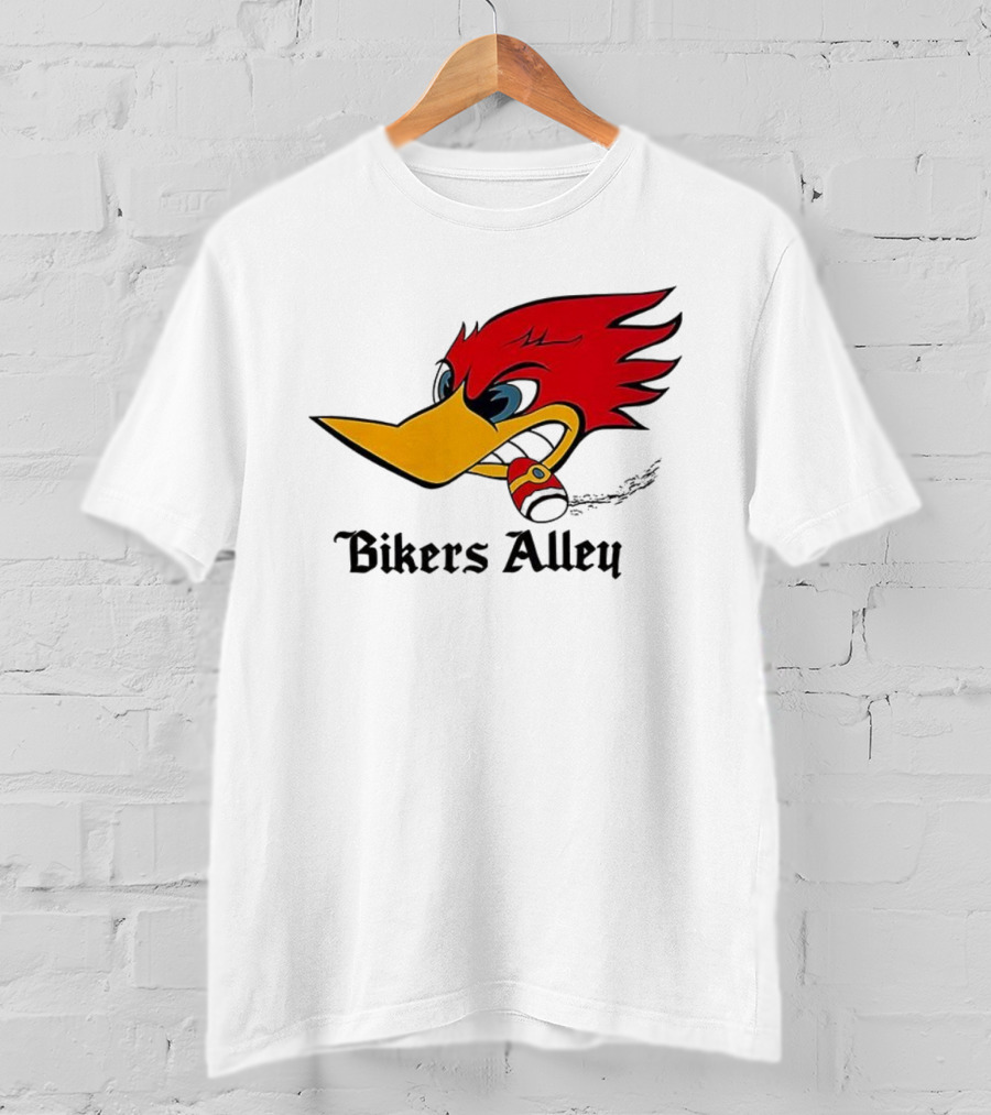 Woody Bikers Alley Cartoon Character Head With Bandana T-Shirt
